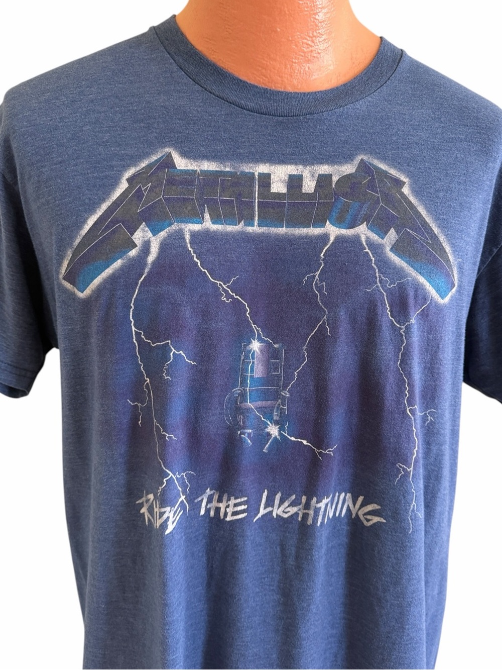 BRAVADO METALLICA T-SHIRT Large Blue Heather Ride The Lightning Graphic Band Tee